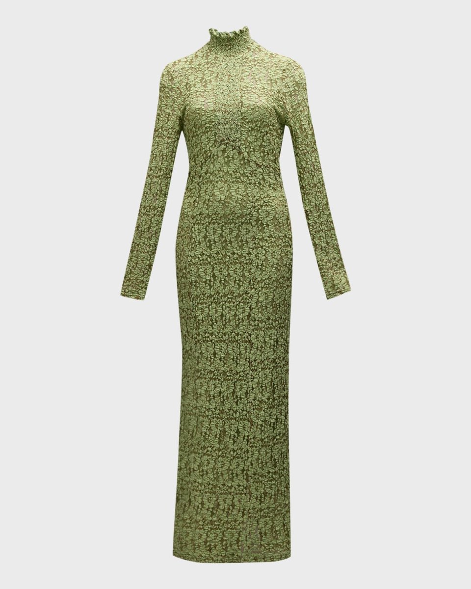 Tafari Smocked Lace Turtleneck Midi Dress